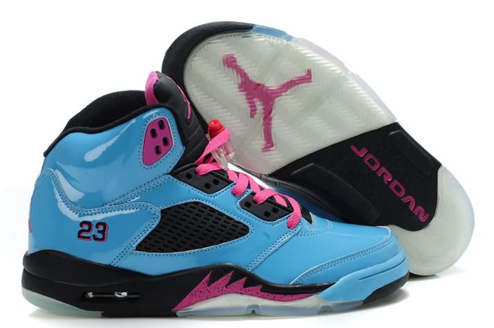 2014 New Arrive Womens Air Jordans 5 Sky Blue Black Pink